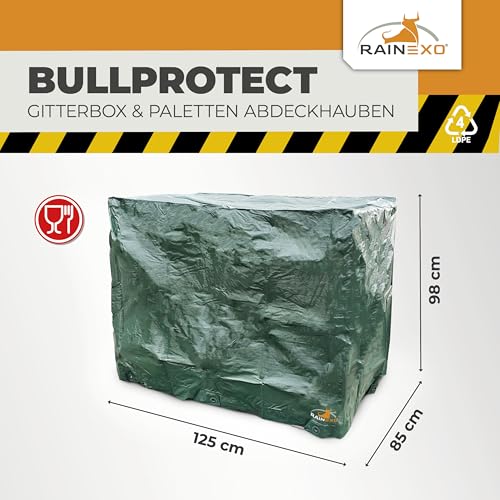 RAINEXO® Gitterbox & Paletten Abdeckhaube | Abdeckplane Grün | 125 x 85 x 98 cm | Wasserdicht, Frost & UV-beständig