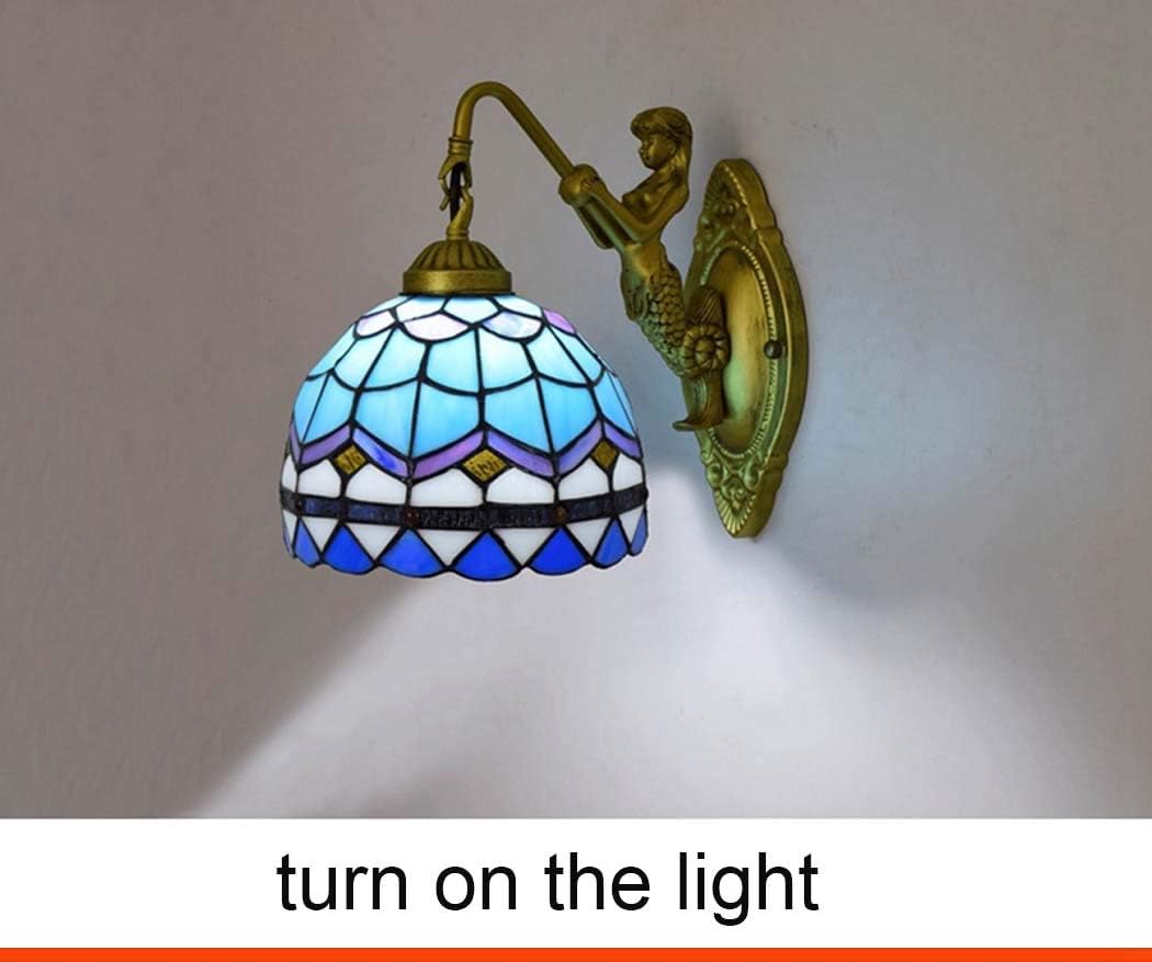 Tiffany Style Wall Light,8-Inch Single Head Stained Glass Wall Lampfor Dining Room Bedroom Bedside Wall Sconces