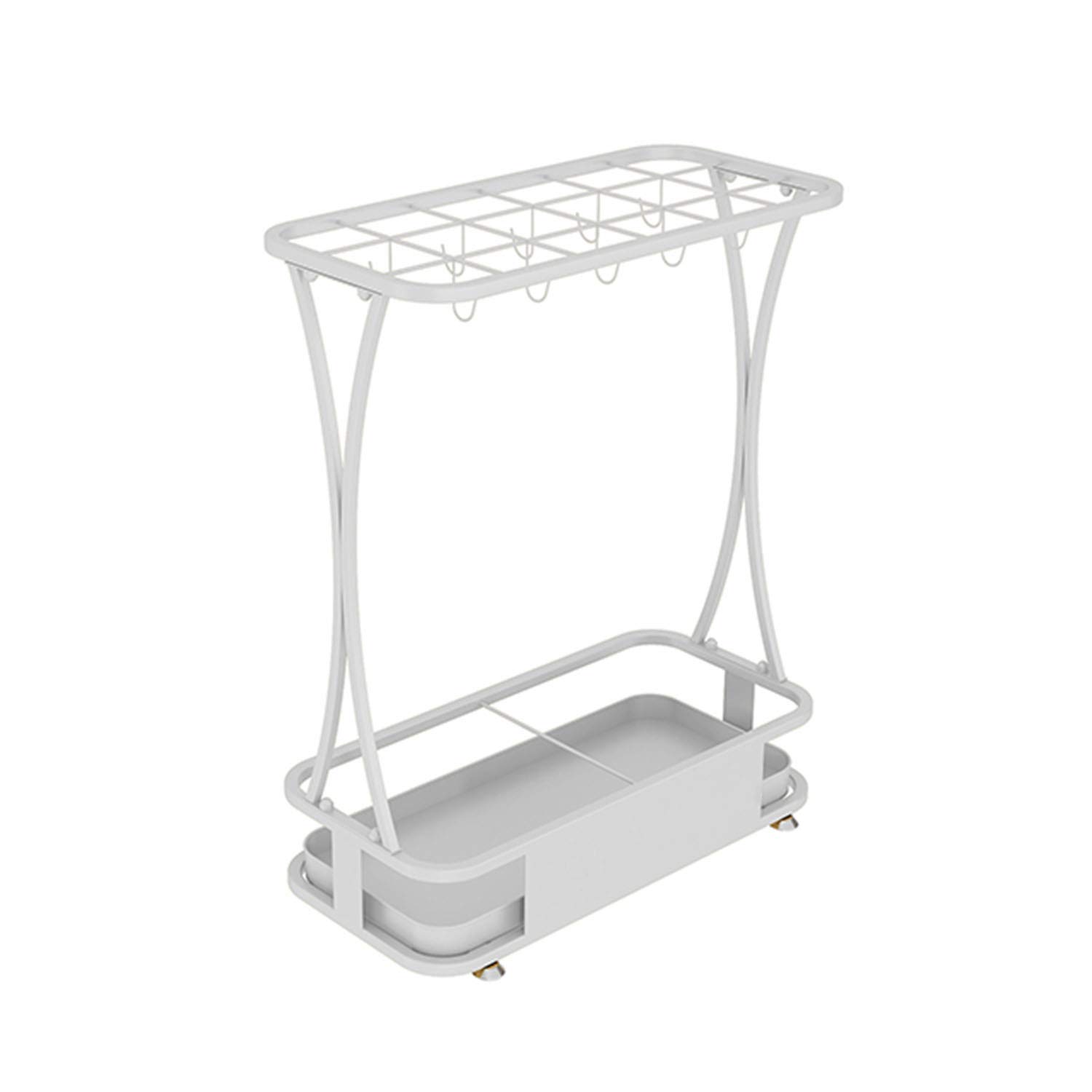 DFGHNBVC Metal Umbrella Stand With Hook Removable Drip Tray - Stylish Entryway Office Umbrella Holder, White, 60X24X50Cm - Durable Space-Saving Design
