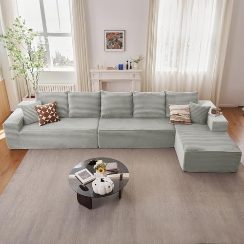 Image of Oversized Modular Sectional Sofa Couch, Large 5 Seater Corner Sofa Modern L Shaped Sectional Couch Cloud Couches for Living Room, Office, Spacious Space, Corduroy, No Assembly Required, Light Grey