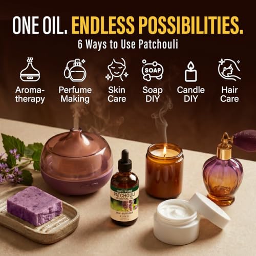 Image of 100% Pure Patchouli Oil - 4 Fl Oz Patchouli Essential Oil for Hair, Skin, Diffuser, Aromatherapy & DIY Soap Making Scent