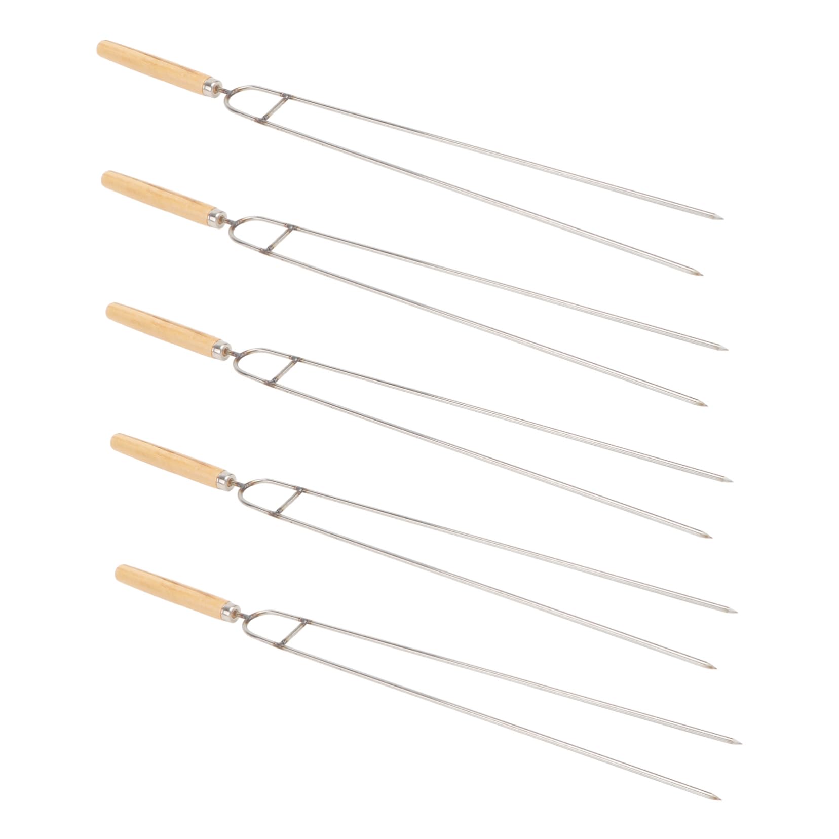 POPETPOP Wooden Handle BBQ Chicken Forks 5pcs U-Shaped Stainless Steel Skewers Non- Grill Utensil