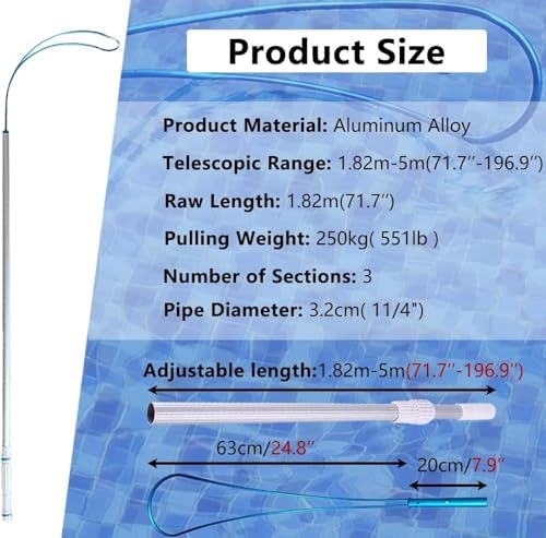Aluminum Pool Safety Hook 16.4 ft - Lightweight Emergency Rescue Tool for Drowning Swimmers, Essential Beach Lifesaving Equipment for Quick Assistance