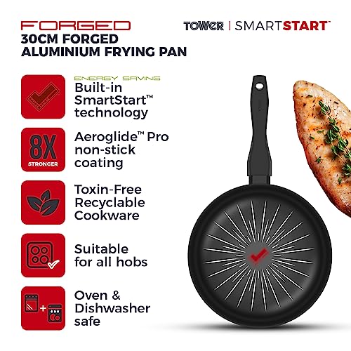 Image of Tower T800303 SmartStart Forged 32cm Aluminium Frying Pan with Easy Clean Aeroglide Non-Stick, 8x Stronger, Induction Compatible, Oven Safe, Long Lasting, PFOA Free