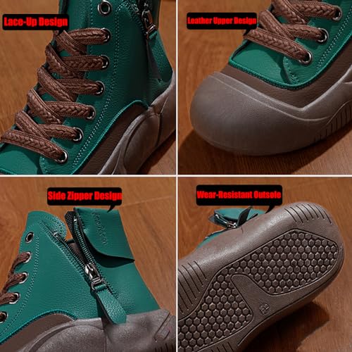 DirraBra Women's Leather Lace Up Platform High Top Sneakers Side Zipper Comfortable Lightweight Casual Walking Shoes Fashion Versatile Breathable Non-Slip Casual Shoes3