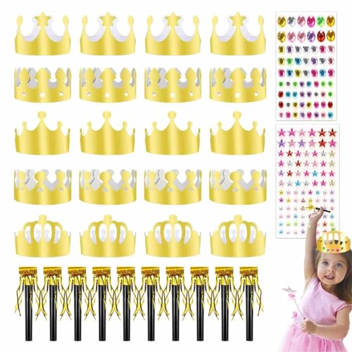 LDBKLGHJ Corona de Cumpleaños Dorada - Set de 20 Coronas Reales para Reyes Magos, Celebraciones Especiales y Primeros Años