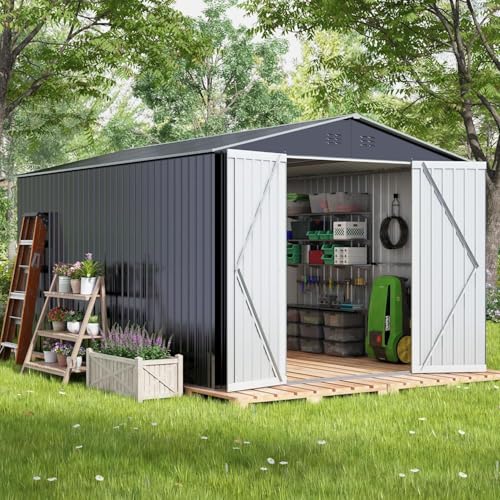 Jaxenor MS2301 8Ftx12Ft Outdoor Storage Shed, Metal Tool Shed With Lockable Door, Shutter Vents cover