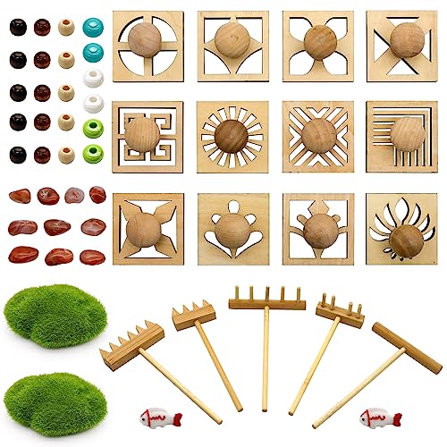 Mini Japanese Zen Garden Rake - Desktop Zen Garden Accessories Kit Set Stamp for Desk Sand Garden Decor for Home Office Meditation Relaxation Gifts