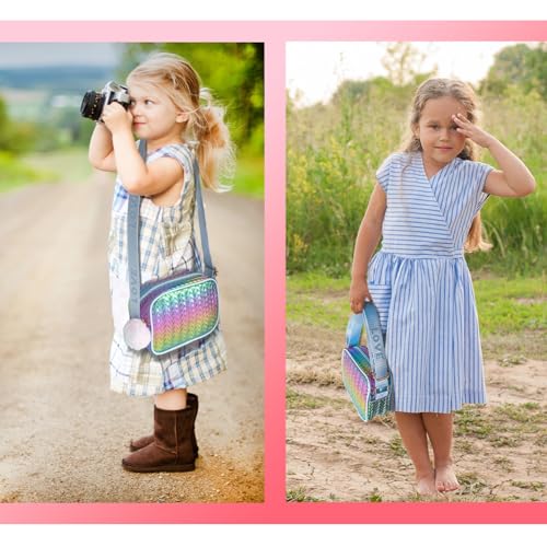 Little Girl Purse Crossbody Bag for Kids, Rainbow Woven Pattern Toddler Crossbody Purse with Pompom, Small Wallet for Girls Gifts Age 2-122