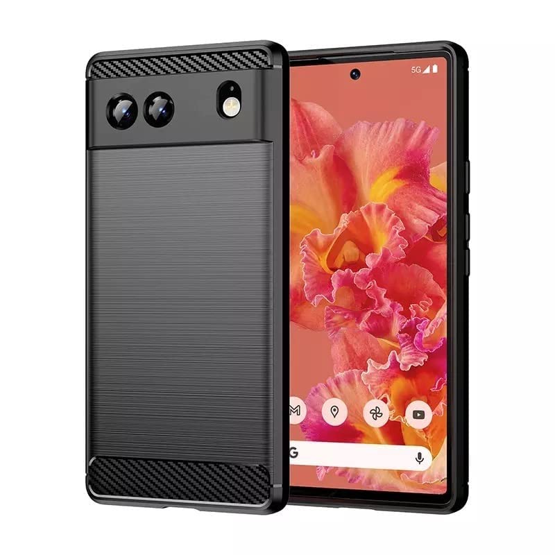 Image of NPRC Hybrid Ultra Slim Protective Case TPU Non-Slip Carbon Fiber Texture Shockproof Case Cover for Google Pixel 6A - Black