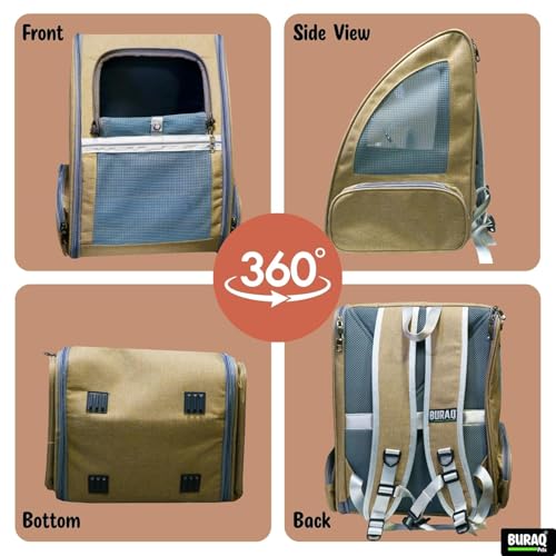 Image of Buraq Breathable Cat Backpack Carrier for Hot Weather, Foldable & Ventilated Travel Bag, Durable Mesh Sides, Reflective Straps for Adult & Kitten Cats (Black)