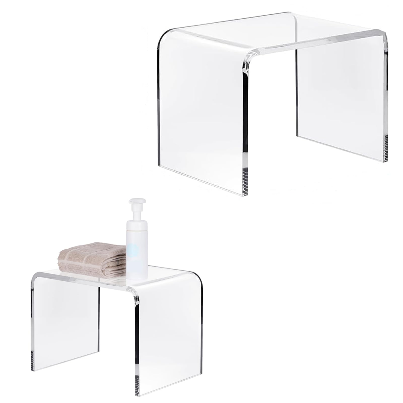 Acrylic Shower Stool 13 Inch, Waterproof Bench for Inside Shower, Clear Vanity Chair, Small Bathroom Shower Bench with Rounded Edge, 250 LBS Weight Capacity