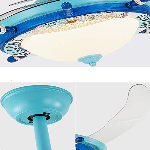 LITFAD Modern LED Ceiling Light Nautical Style Reversible Dome Shade Metal Hanging Ceiling Fan Light with Invisible Blade Flushmount Pendant Light for Living Room Kid's Bedroom Children's Room - Blue - Image 5