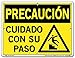 Vestil Caution Sign SI-C-35-B-AL-063-S Aluminum .063" Overall Size 12.5"W x 9.5"H Watch Your Step, CUIDADO CON SU PASO