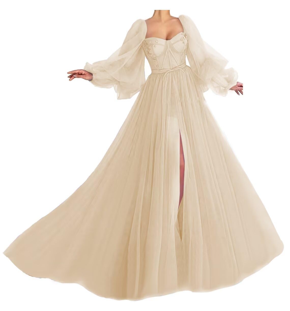 Puffy Sleeve Tulle Ball Gown
