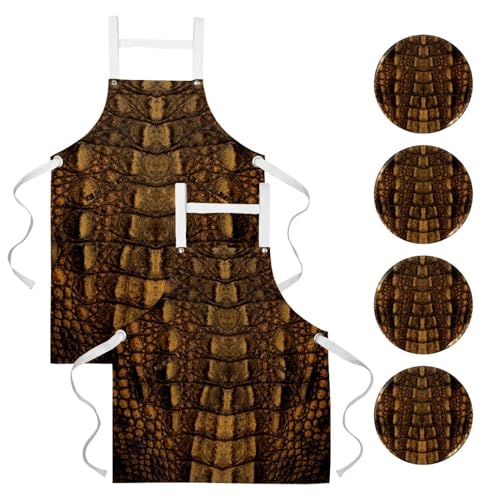 Tablier de cuisine pour restaurant et bistrot, lot de 2 avec texture crocodile