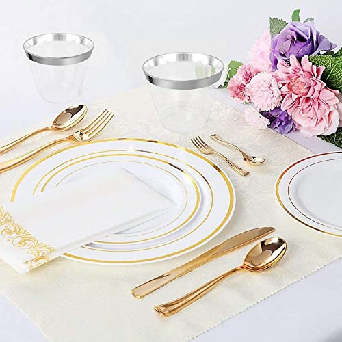 100 Silver Plastic Cups 9 Oz Clear Plastic Cups Old Fashioned Tumblers Disposable Cups Recyclable Wine Glasses Silver Rimmed Cups Fancy Wedding Decoration Cups Elegant Silver Rimmed Plastic Party Cups #TOP5