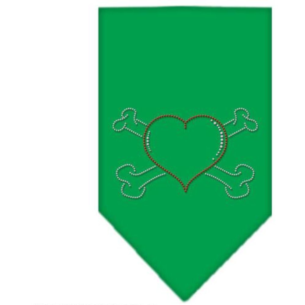 Mirage Heart Cross Bone Rhinestone Bandana, Small, Emerald Green