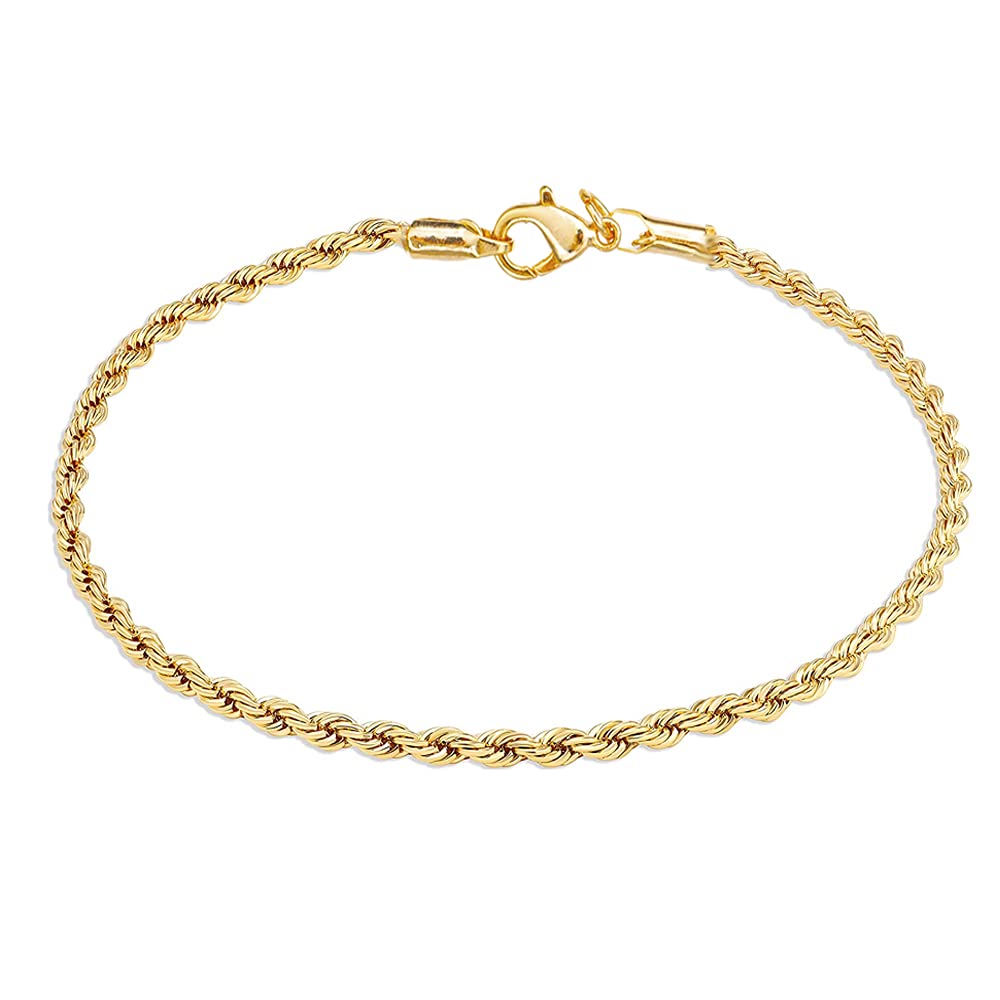 kelistomGold Anklet for Women, 14K Gold Plated 2.5mm Rope Chain Anklet, Ankle Bracelets for Women Men Sturdy and Waterproof