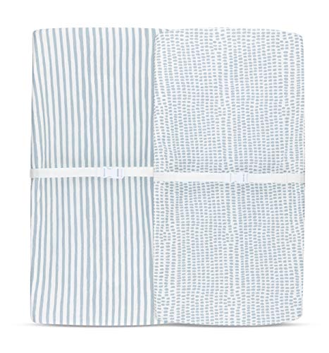 Image of Ely's & Co. Patent Pending Waterproof Changing Pad Cover|Cradle Sheet 2-Pack Set for Baby Boy - 100% Cotton, Jersey Knit Cotton Sheets with Waterproof Lining - Misty Blue, Stripes and Splashes