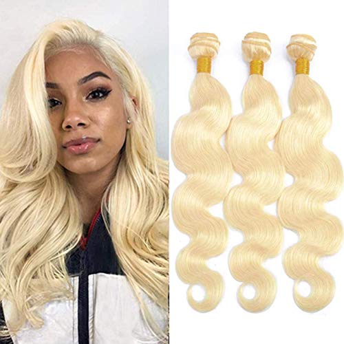 KAFEIER 613 Blonde Bundles Human Hair Brazilian Blonde Body Wave 3 Bundles For Women No Tangle No Shedding Natural Blonde Color Soft and Neat Hair 8a Grade 24 26 28 Inch