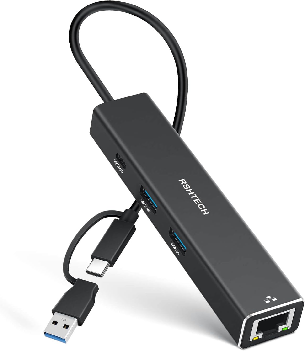 RSHTECH USB C Hub with Ethernet Adapter, 4-Port USB3.2 Splitter with 1Gbps Network Adapter, 2x USB-A 3.2 & 1x USB-C 3.2 10Gbps Data Hub for USBC/A/Thunderbolt Port Laptops (RSH-ST310)