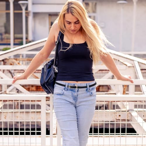 4 Pack Women Skinny Leather Belts for Jeans, Thin Waist Belt with Metal Buckle for Ladies, Dresses, Pants (39 Inches, White, Black, Cream Color, Coffee)4