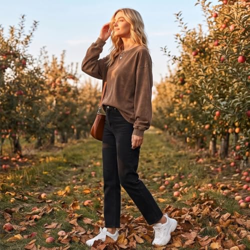 Long Sleeve Distressed Tshirt Women Washed Oversized Vintage Shirts - image 4