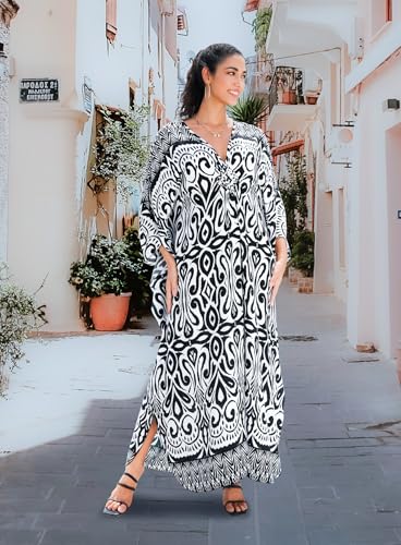 Image of Yanziliu Kaftan Dress for Women,Plus Size Hawaiian Batwing Sleeve Beach Cover Up Summer Swimsuit Dresses