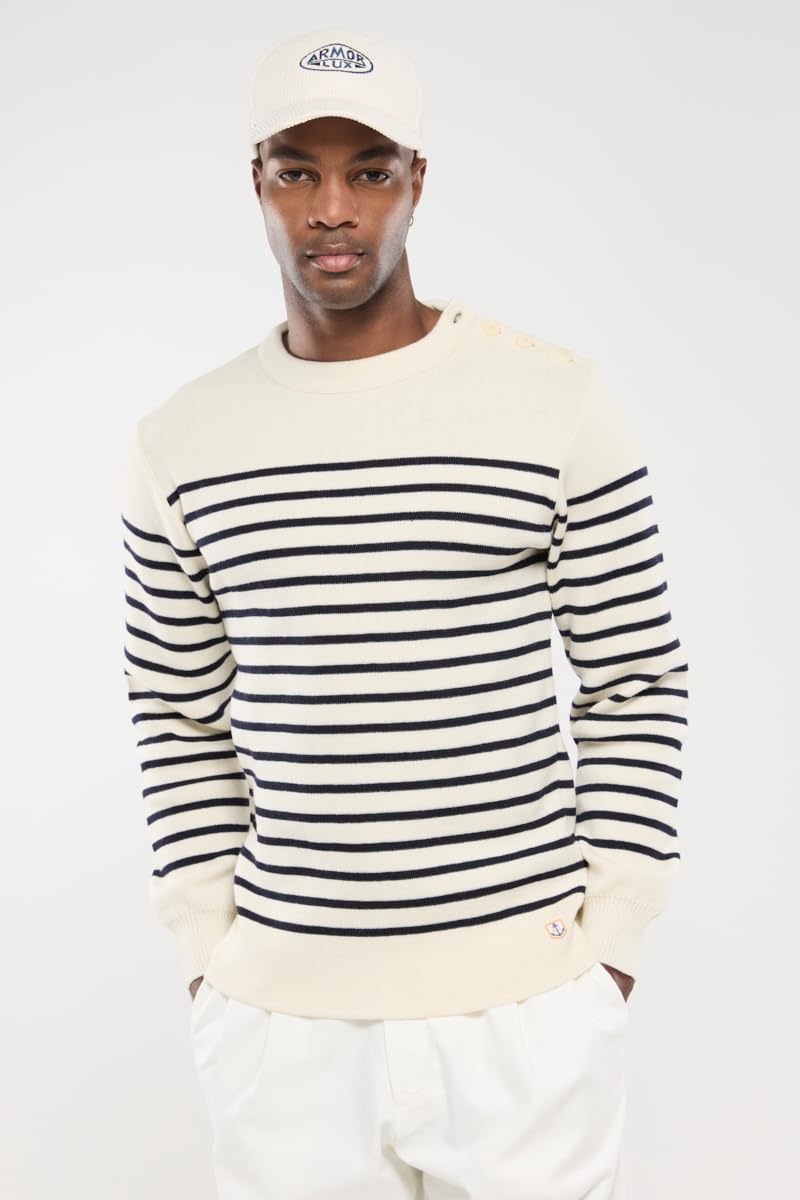 Armor Lux Sweter Mężczyźni Pull Rayé Marin Héritage