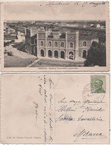 Cartolina - Brescia. Stazione ferroviaria e panorama - Viaggiata 1926
