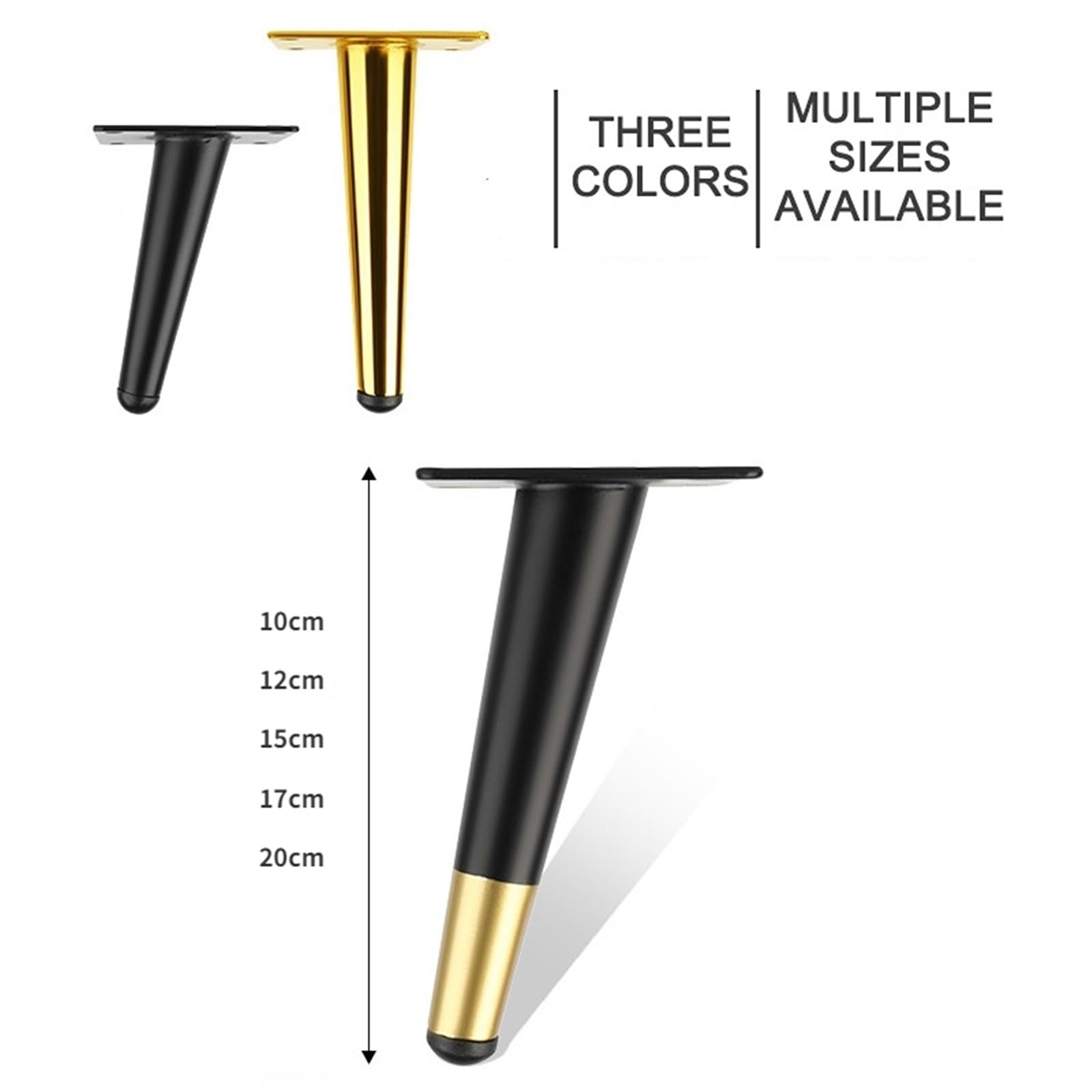 4 unids/Set de Patas cónicas oblicuas for Muebles, Patas de Metal for sofá Cama, Pata de Armario, Muebles de Mesa, herrajes de 10-30cm (Color : Gold Slant 12cm)