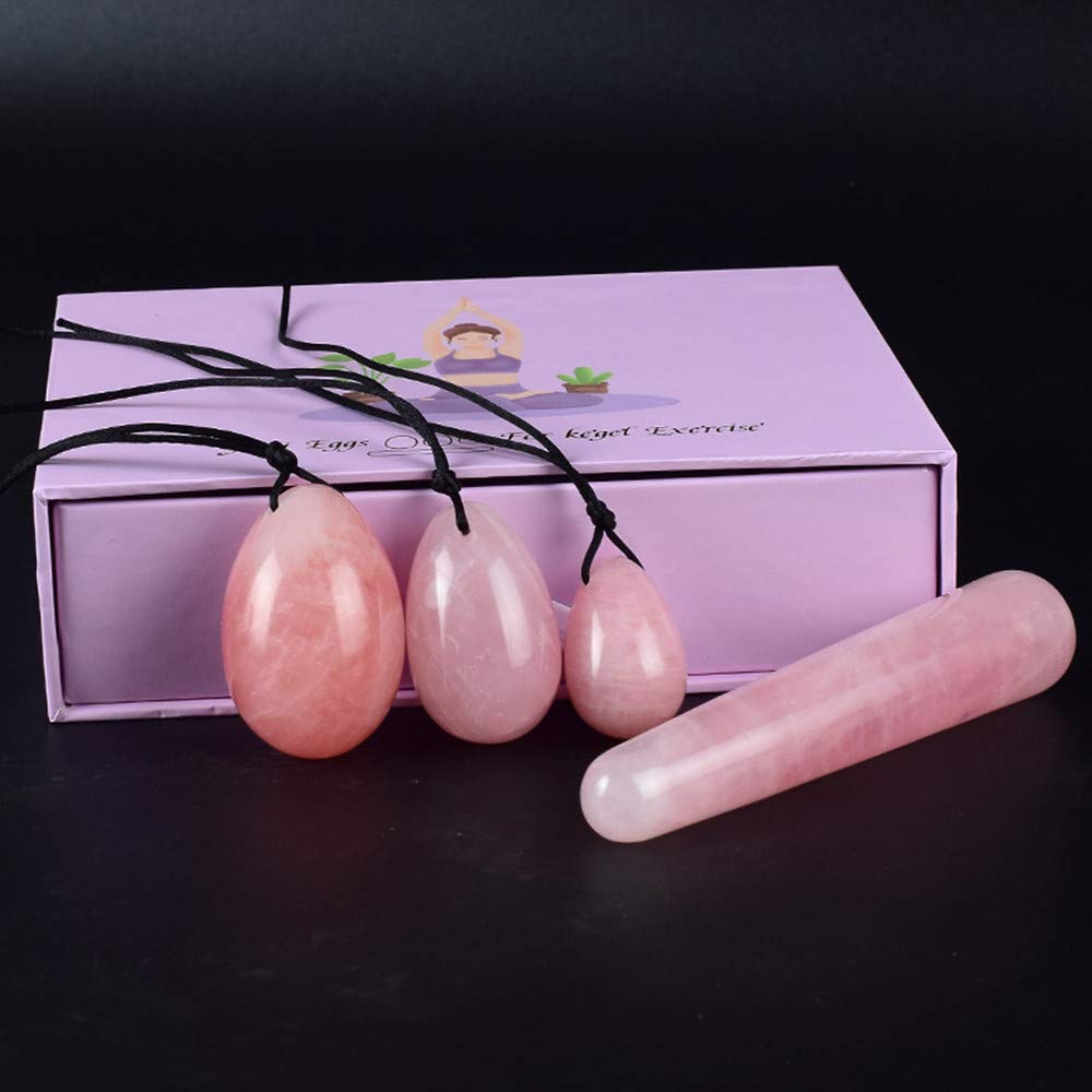 Natürliches Jadestein-Ei Yoni-Eier 3 Stück gebohrte Jade-Eier + 1 Stück Massagestab für Kegel-Übung Massagesteine für Frauen zum Trainieren von Beckenmuskeln Kegel-Übung