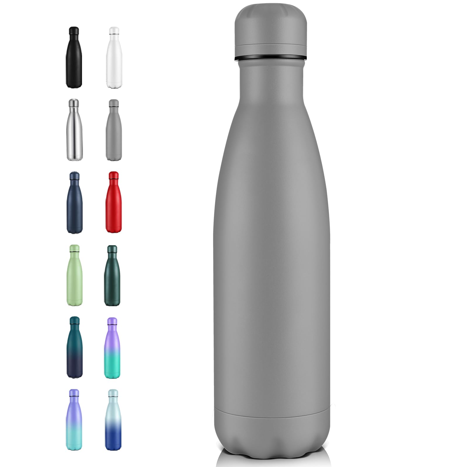 Volhoply 500ml Insulated Stainless Steel Water Bottle, Double Wall Vacuum Flask, Keeps Cold 24h & Hot 12h