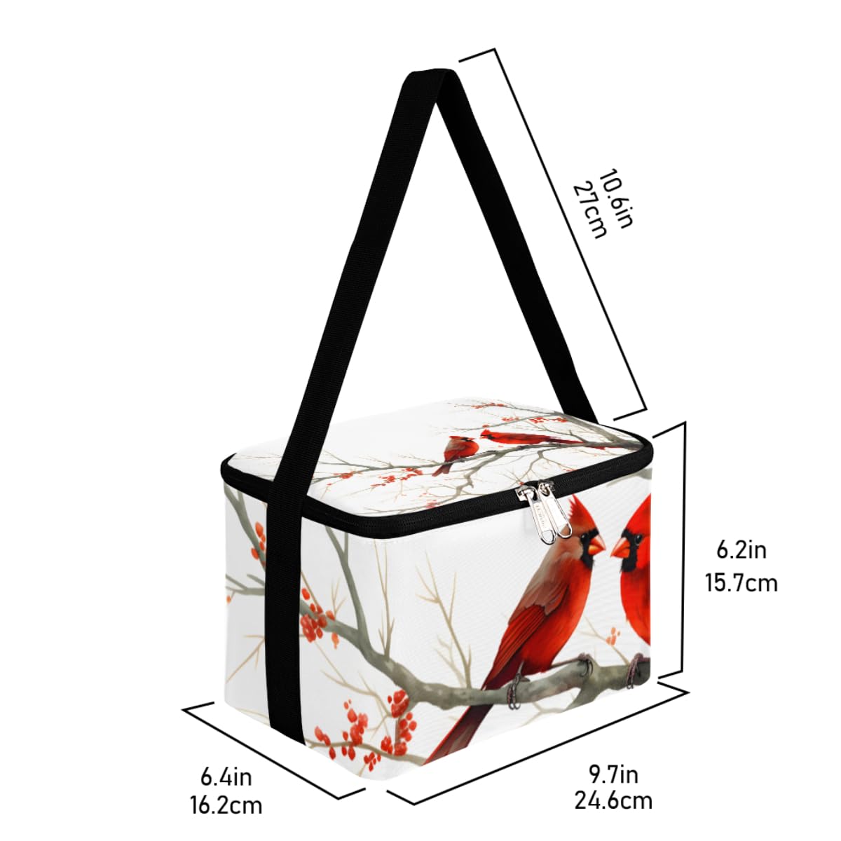 Lunch Bags for Women Men 9 Cans,Christmas Bullfinch Cardinals Hot & Cold Food Delivery Bag Insulated Grocery Bag Insulated Lunch Box Cooler Bag for Office Work Picnic Beach