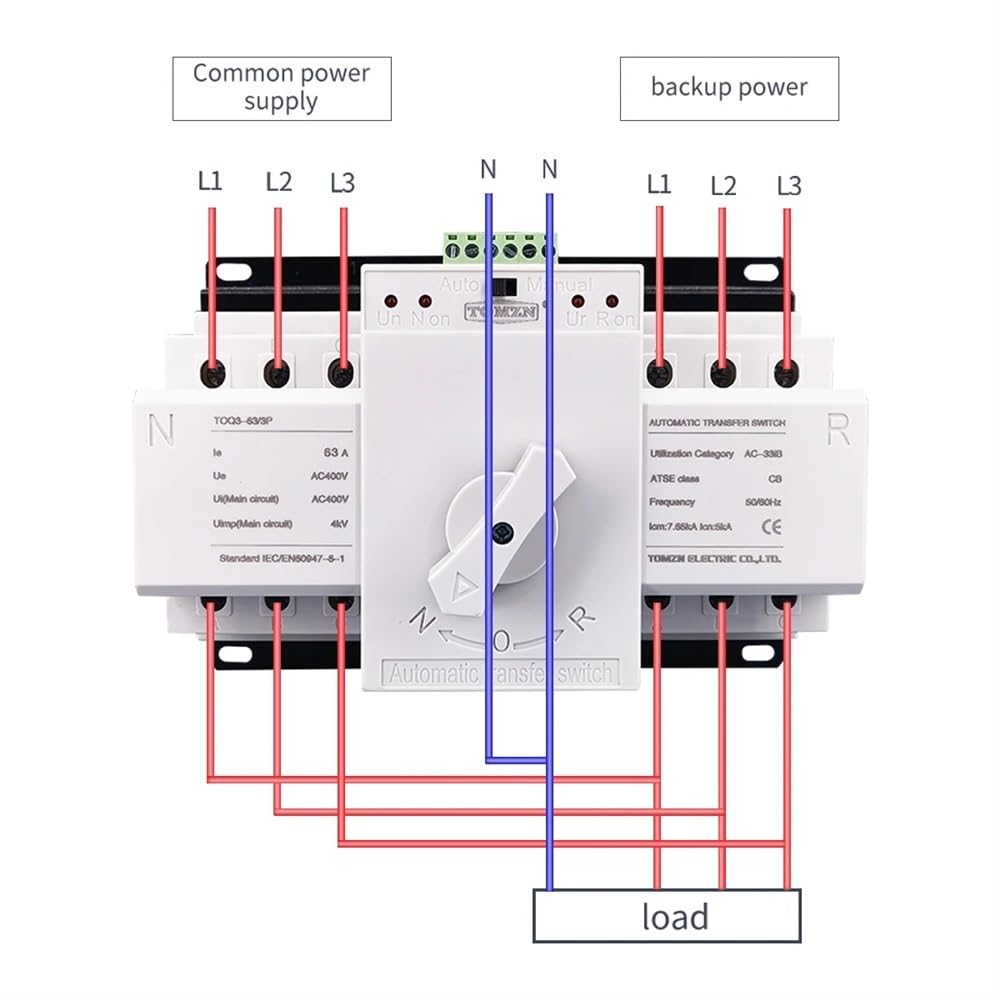 Interruttore Magnetotermico 3P 63A 380 V 50/6 0Hz 3 Wire. MCB. Tipo Dual Power Switch di trasferimento automatico ATS
