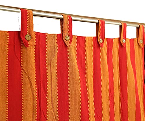Image of nissi Cotton Door Striped Block 80 % Light Rod Pocket Curtain || Pack of 1 || (RED Orange)