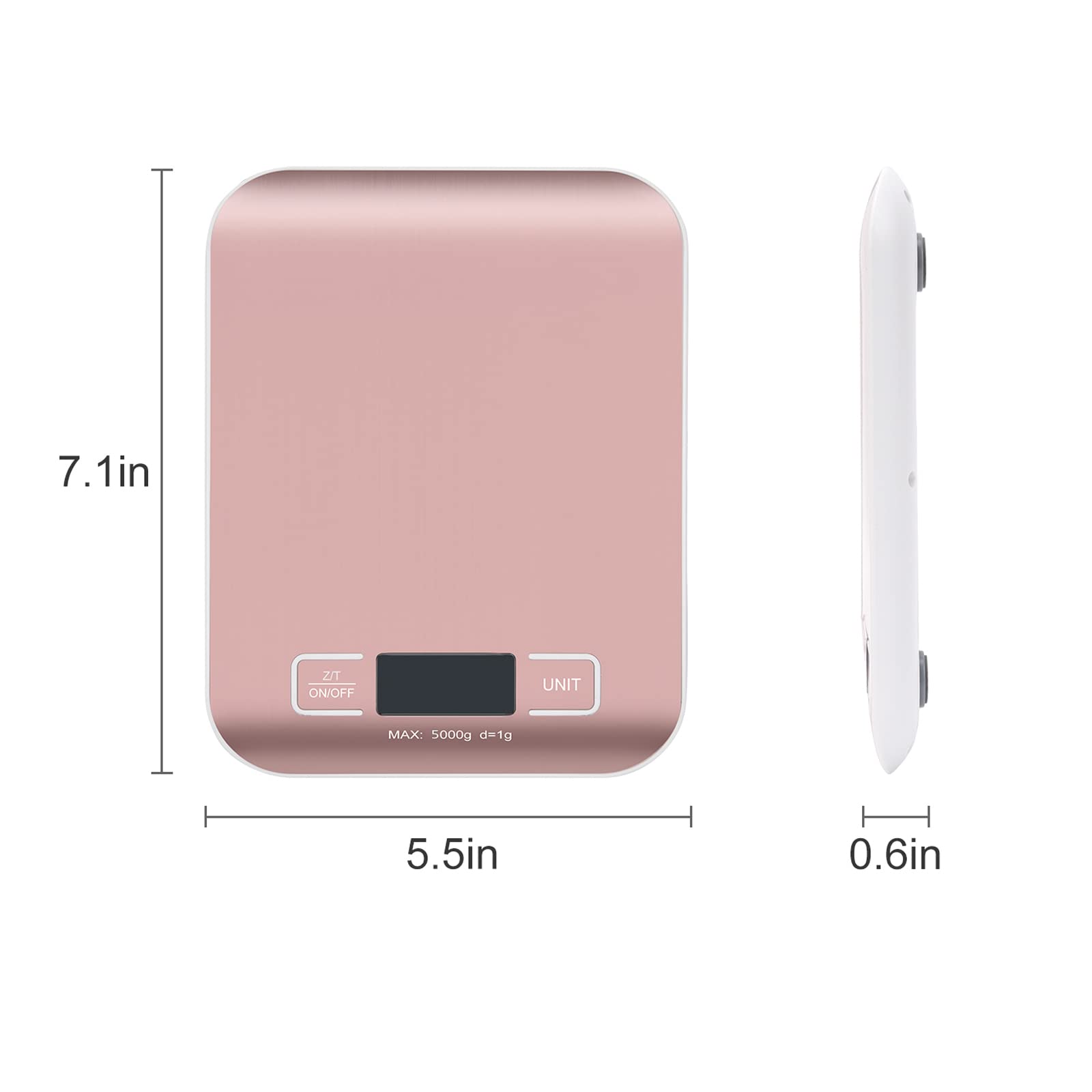 MarFul - Bilancia digitale per spedizioni, bilancia da cucina, pannello in acciaio inox, accurata, 5 kg/1 g, per confezioni, piccole imprese, cucina, cibo, fatto a mano, liquidi e boutique (oro rosa)