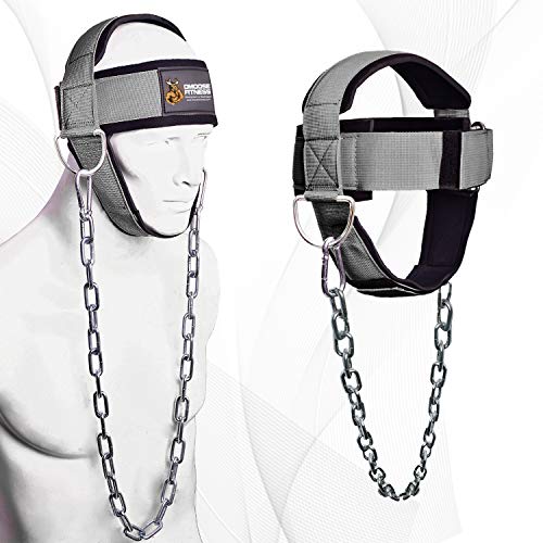 DMoose Fitness Arnés de Cabeza de Cuello para Entrenamiento de Resistencia Anillos D Extra-Pesados y Cadena de Acero - Construir un Cuello más Grueso con Correa de Cuello de Ejercicio Duradero