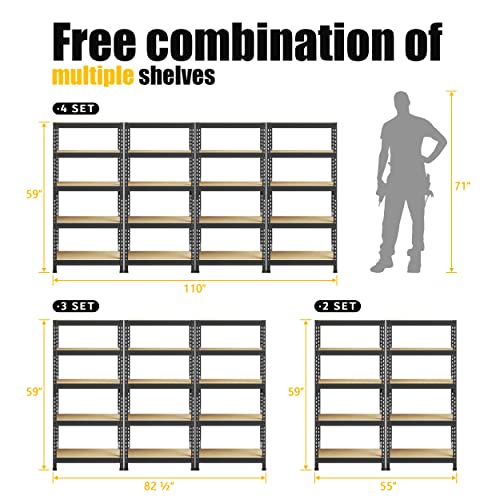 Primezone Storage Shelves 5 Tier Adjustable Garage Storage Shelving, Heavy Duty Metal Storage Utility Rack Shelf Unit For Warehouse Pantry Closet Kitchen, 28" X 12" X 59", Black #TOP7