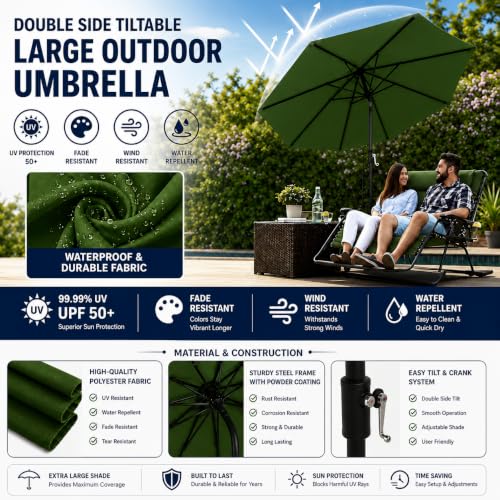 Image of Hukimoyo 8.5Ft Diameter Large Outdoor Patio Cantilever Offset Umbrella with Base Stand, Waterproof Heavy Duty Garden Parasol Sun Shade Canopy, Side Pole Umbrella for Backyard, Poolside, Deck, Lawn, Terrace, Cafe.