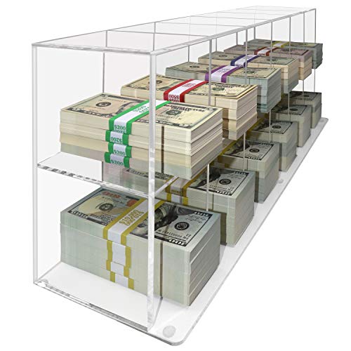 Nadex Clear Acrylic Cash Sorter Tray - 12 Compartment Stacked Tray Includes 110 Pcs Bill Wrapper Straps - Separate and Organize Cash Denominations