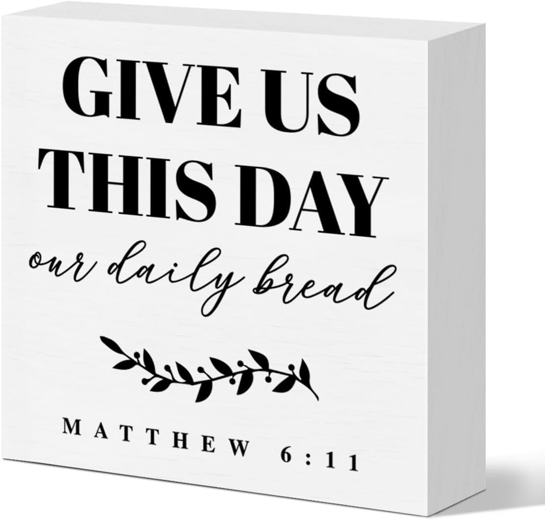 5x5 Inch Wooden Box Sign Give Us This Day Matthew 6: 11 Farmhouse Decor