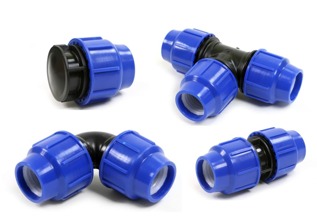 Hydrosure Black Mixed Compression Fitting Bag 20 Mm - Pack Of 15 Comprehensive Garden Irrigation Connector Kit Including Straight Couplings, Elbows, End Plugs And Tees