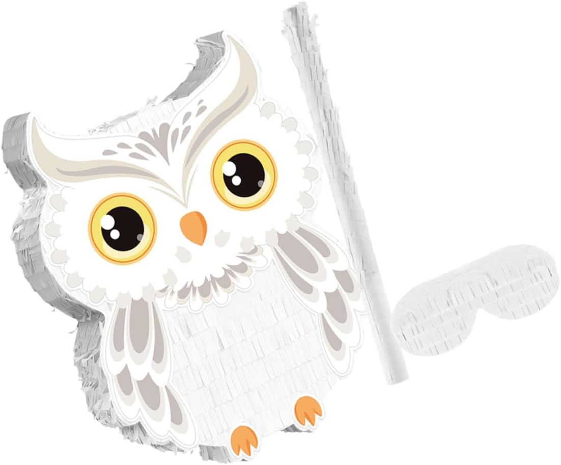 MERRYHAPY White Owl Pinata Jungle Animal Theme Confetti Pinata with Convenient Filling for Boys Birthday Halloween Party Decorations and Interactive Family Fun Supplies
