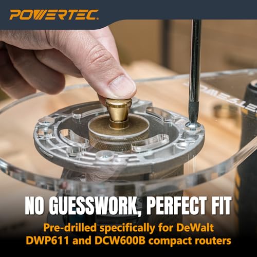 Image of POWERTEC Offset Router Base Plate 6 inch x 9 inch Clear Acrylic Sub Base with Single Grip Handle for DEWALT Compact Router DWP611 & DCW600B, Improves Balance & Control for Edge Routing & Trimming (72313)
