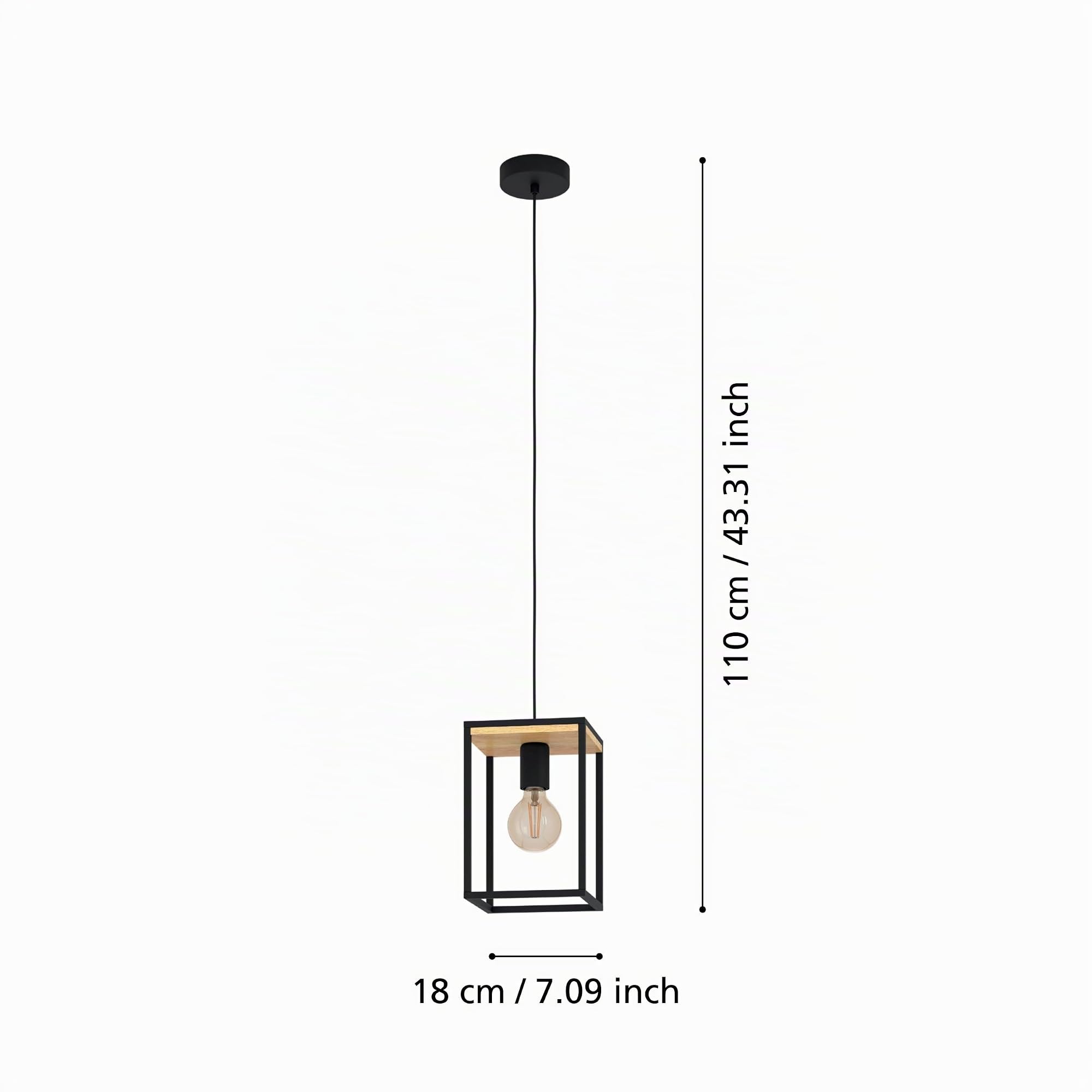 Eglo Suspension luminaire Libertad, lustre chambre en métal noir et bois | naturel, plafonnier salon ou salle à manger, douille E27