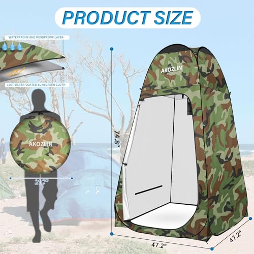 Image of AKOZLIN Portable Pop Up Shower Privacy Shelters Instant Tent Dressing Changing Outdoor Camping Toilet Tent Camouflage Green