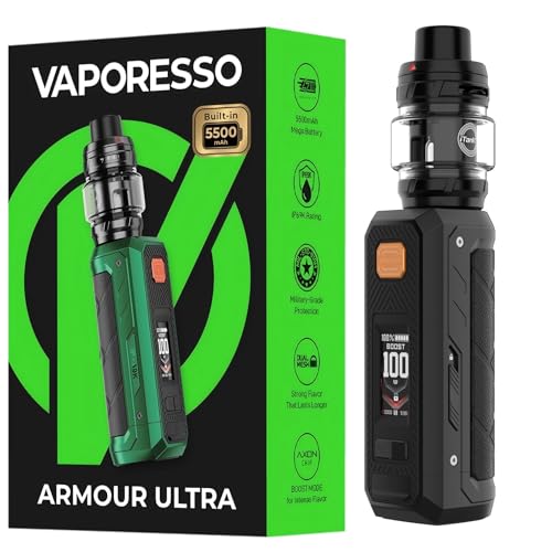 Vaporesso Armour Ultra Kit Built in 5500mAh Battery | 100W Tri-Proof Box MOD 510 thread | 6ml Slide-open Itank T (dual mesh coil) DTL Vaping (Noir obsidienne)