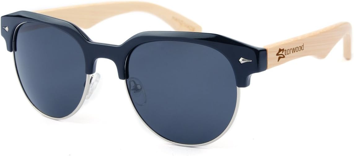 Starwood Clubmaster Handmade Bamboo Wood Sunglasses with Polarized Lens - Black